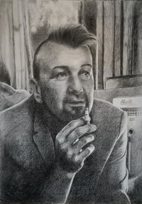 Bleistiftzeichnung, Mann mit Zigarette, Portrait