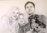 Bleistiftzeichnung, junge Familie, Portraitzeichnung